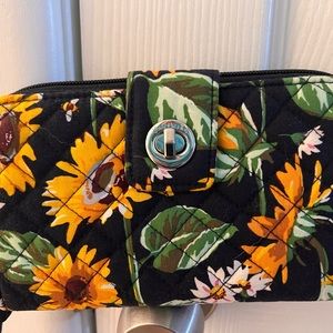 Floral Quilted Sunflower Wristlet - Black & Yellow